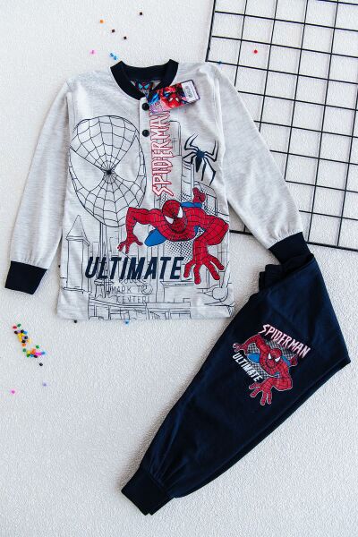 Spiderman Erkek Çocuk Pijama Takımı Çocuk Gecelik GRİ - 8-9 Yaş