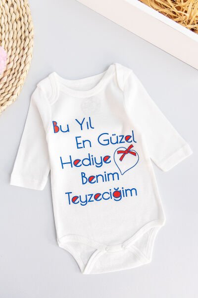 Yazı Baskılı Uzun Kollu Bebek Çıt Çıtlı Body Bebek Zıbın