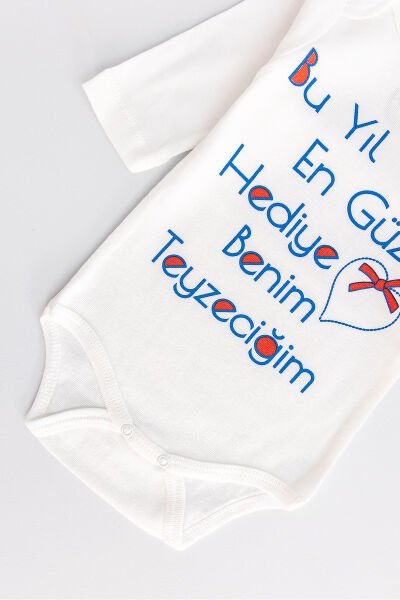 Yazı Baskılı Uzun Kollu Bebek Çıt Çıtlı Body Bebek Zıbın