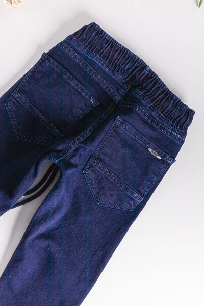Beli Lastikli Denim Kumaş Unisex Çocuk Denim Pantolon LACİVERT - 6-7 Yaş