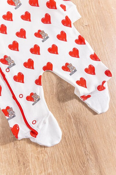 Kalp Desenli Şapkalı Kız Bebek Tulum Takım