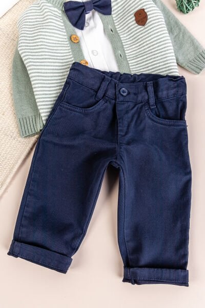 Triko Hırkalı Papyonlu 4 Parça Şık Erkek Bebek-Çocuk Takım Set