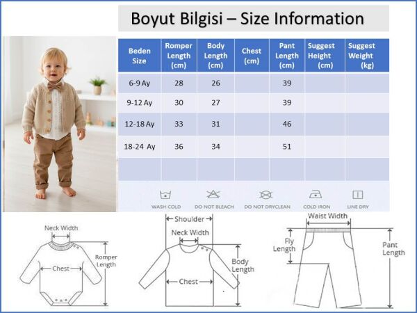 Triko Hırkalı Papyonlu 4 Parça Şık Erkek Bebek-Çocuk Takım Set