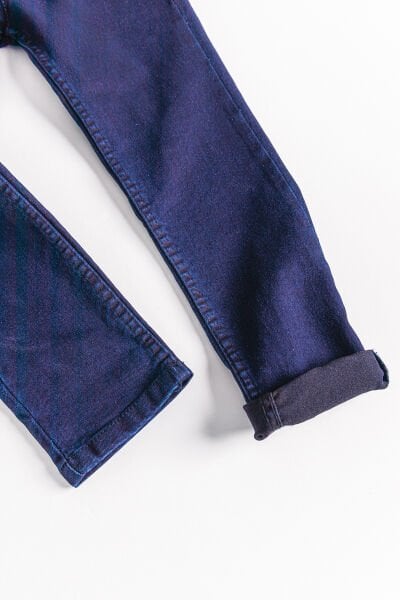 Beli Lastikli Denim Kumaş Unisex Çocuk Denim Pantolon LACİVERT -  7-8 Yaş