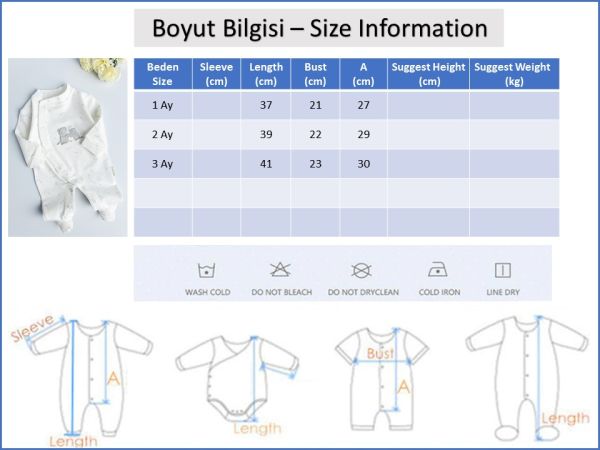 Prematüre Patikli Bebek Tulum Ayıcık Figürlü Bebek Tulum
