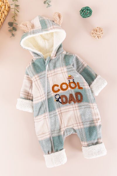 Ekose Desenli Welsoft Kışlık Erkek Bebek Tulum Astronot Tulum