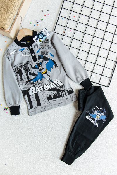 Batman Erkek Çocuk Pijama Takım GRİ -  7-8 Yaş