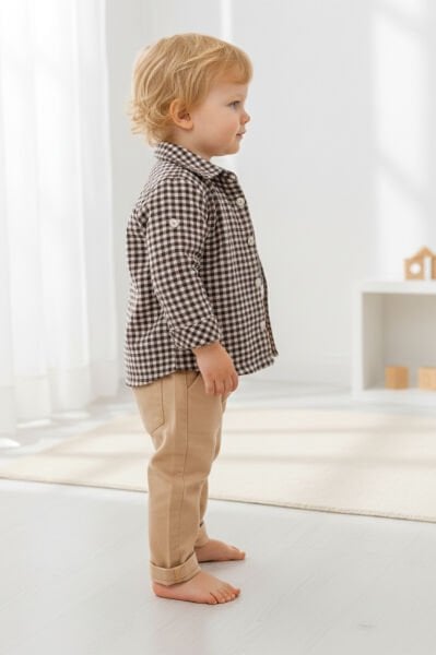 Gömlekli 3'lü 100% Pamuk Şık Erkek Bebek Takım Set