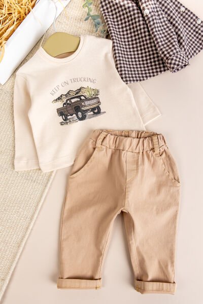 Gömlekli 3'lü 100% Pamuk Şık Erkek Bebek Takım Set