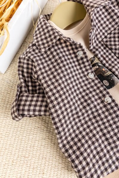 Gömlekli 3'lü 100% Pamuk Şık Erkek Bebek Takım Set