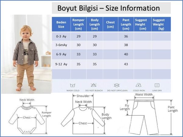 Gömlekli 3'lü 100% Pamuk Şık Erkek Bebek Takım Set