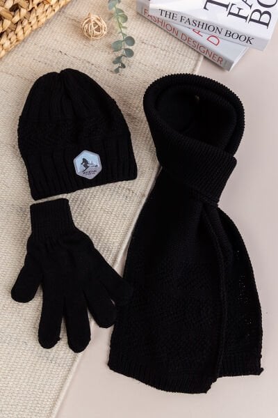 Garson Boy Erkek Çocuk 9-15 Yaş Lacivert Atkı Bere Eldiven Takımı