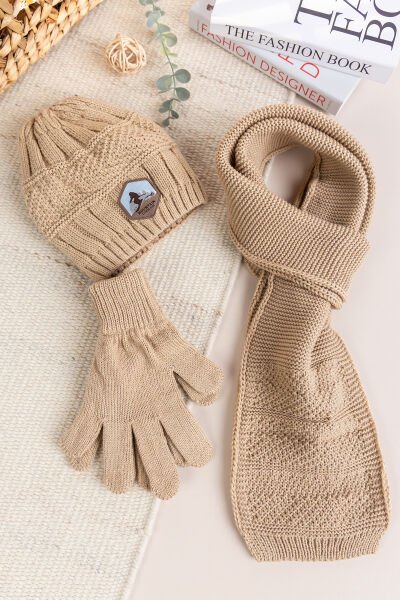 Garson Boy Erkek Çocuk 9-15 Yaş Lacivert Atkı Bere Eldiven Takımı