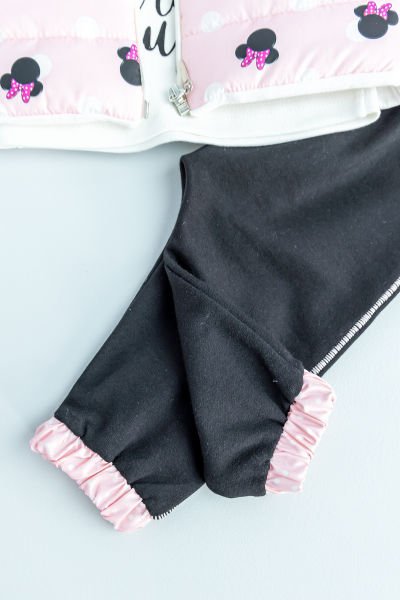 Minnie Mouse Figürlü Kapüşonlu Şişme Yelekli 3 Parça Kız Bebek Takım
