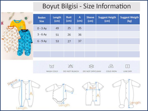 Aslan Figürlü Uzun Kollu 3'lü Erkek Bebek Tulum Takım