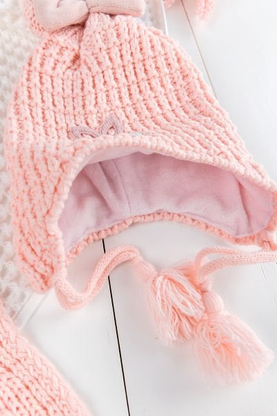 Fiyonklu 1-4 Yaş Kız ÇocukSomon Atkı Bere Eldiven Takımı