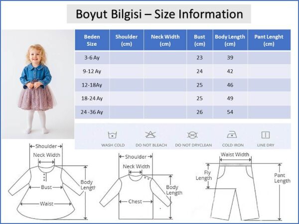 Denim Leopar Desenli 100% Pamuk Şık Özel Gün Kız Bebek Elbise PEMBE -  12-18 AY