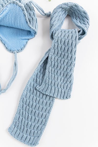 Ponponlu Kulaklıklı 0-18 Ay Erkek Bebek Atkı Bere Eldiven Takımı