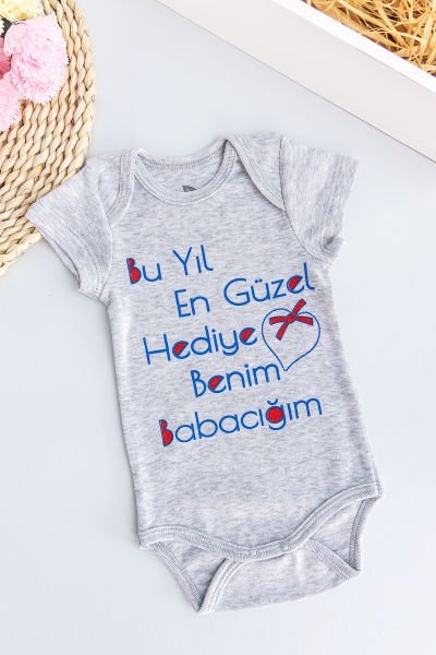 Yazı Baskılı Bebek  Çıt Çıtlı Body Bebek Zıbın
