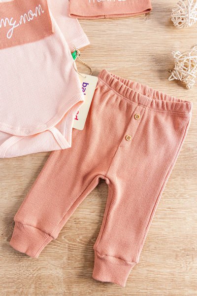 I Love Mom Baskılı Üç Parça Kız Bebek Takım SOMON - 3-6 AY