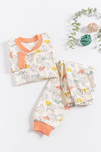 Sevimli Kuzu Önden Çıt Çıtlı Çocuk Pijama Takımı