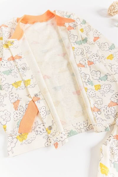 Sevimli Kuzu Önden Çıt Çıtlı Çocuk Pijama Takımı
