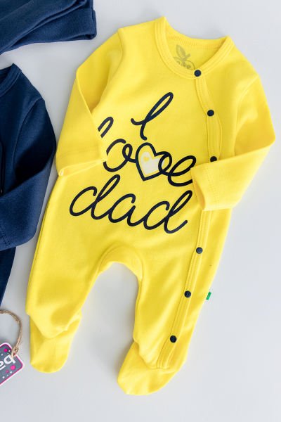 I Love Dad Taraftar Sarı Lacivert İkili Bebek Tulum Takım