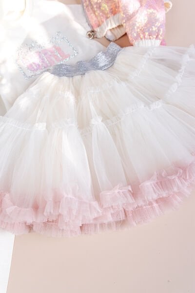 Payetli Tütü Etekli 3'lü Kız Çocuk Takım Set