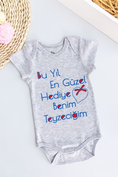 Yazı Baskılı Bebek  Çıt Çıtlı Body Bebek Zıbın