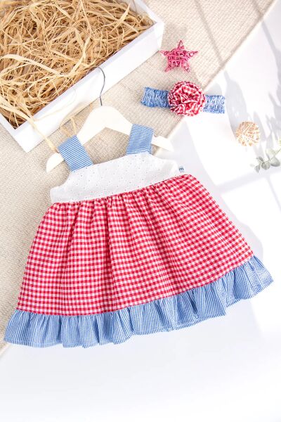 Bandanalı Askılı Yazlık Kız Bebek Elbise Set