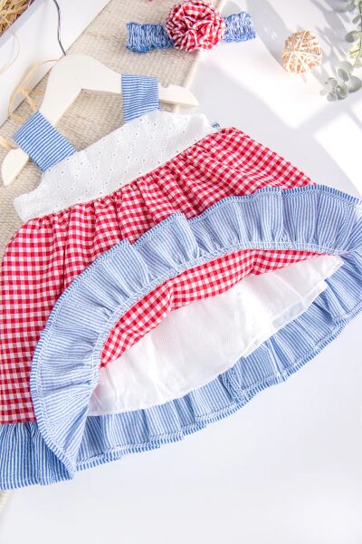 Bandanalı Askılı Yazlık Kız Bebek Elbise Set