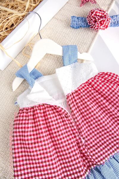 Bandanalı Askılı Yazlık Kız Bebek Elbise Set