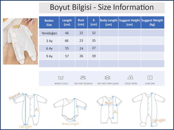 Fırfır Yakalı Çiçekli Patikli Kız Bebek Tulum KREM - Yeni Doğan