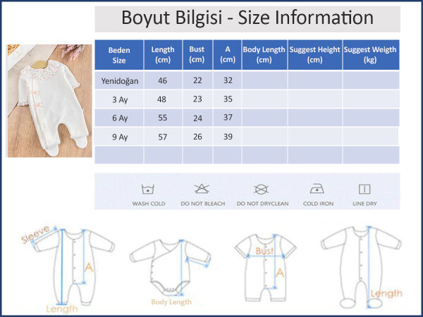 Fırfır Yakalı Çiçekli Patikli Kız Bebek Tulum KREM - Yeni Doğan