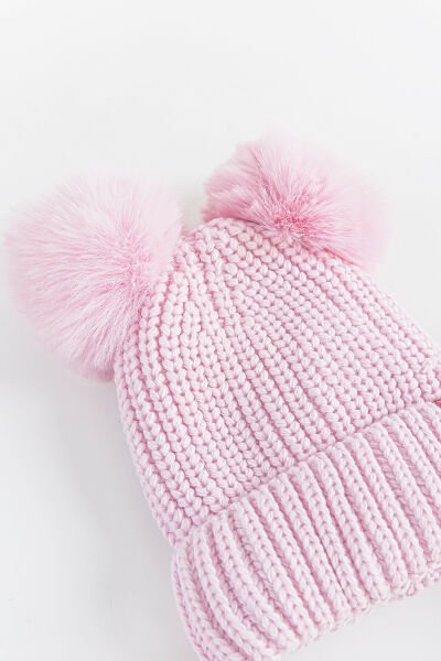 Ponponlu 9-15 Yaş Kız Çocuk Atkı Bere Eldiven Takımı PEMBE - 9-15 Yaş