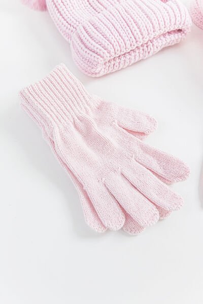 Ponponlu 9-15 Yaş Kız Çocuk Atkı Bere Eldiven Takımı PEMBE - 9-15 Yaş