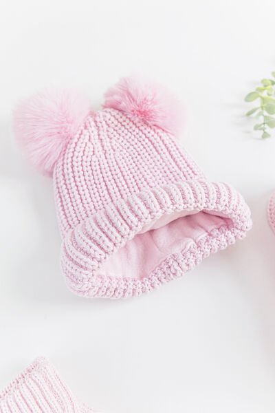 Ponponlu 9-15 Yaş Kız Çocuk Atkı Bere Eldiven Takımı PEMBE - 9-15 Yaş