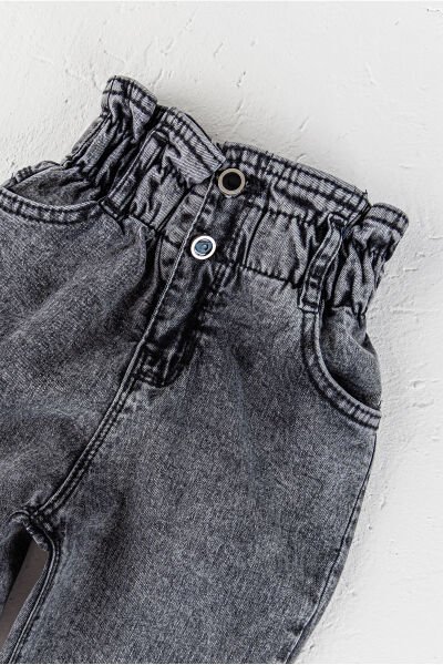 Yüksek Bel Kız Çocuk Kot Pantolon Çocuk Jean Füme - 6 Yaş