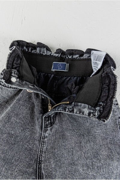 Yüksek Bel Kız Çocuk Kot Pantolon Çocuk Jean Füme - 6 Yaş