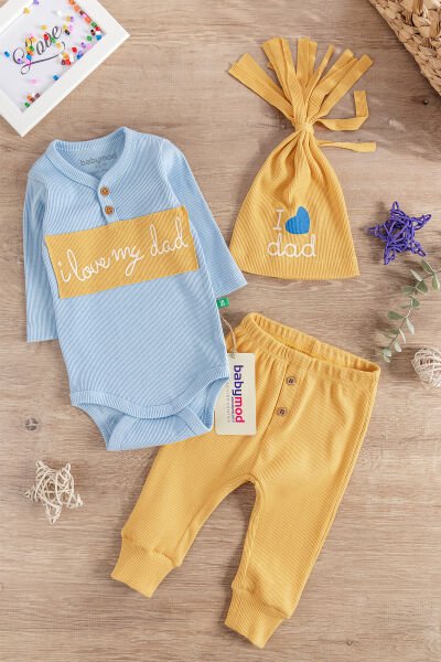 I Love Dad Baskılı Üç Parça Erkek Bebek Takım