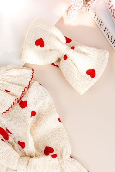 Kalp Desenli Fiyoklu 100% Pamuk Bandanalı Kız Bebek Tulum