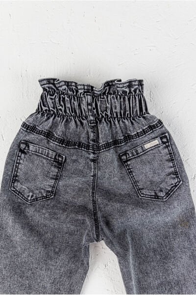 Yüksek Bel Kız Çocuk Kot Pantolon Çocuk Jean Füme - 7 Yaş
