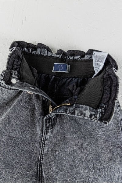 Yüksek Bel Kız Çocuk Kot Pantolon Çocuk Jean Füme - 7 Yaş