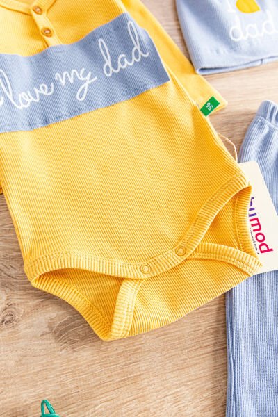 I Love Dad Baskılı Üç Parça Erkek Bebek Takım SARI -  0-3 AY