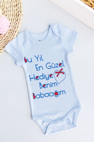 Yazı Baskılı Erkek Bebek Çıt Çıtlı Body Bebek Zıbın