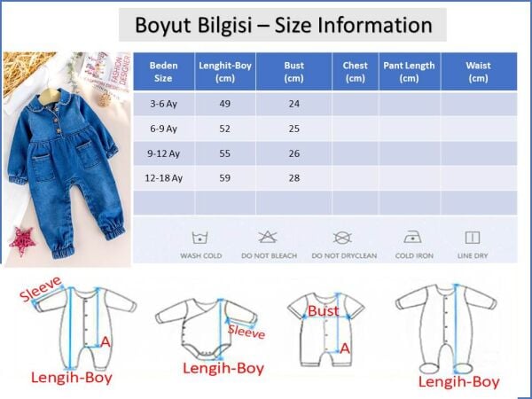 Bebe Yaka Denim Cep Detaylı Kız Bebek Kot Tulum