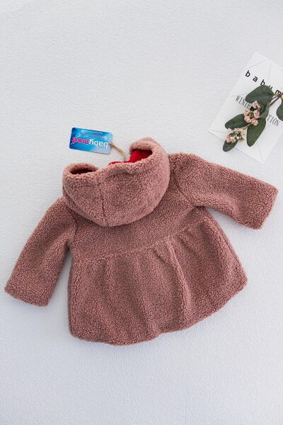 Çilek Figürlü Kapüşonlu Kız Bebek Peluş Mont