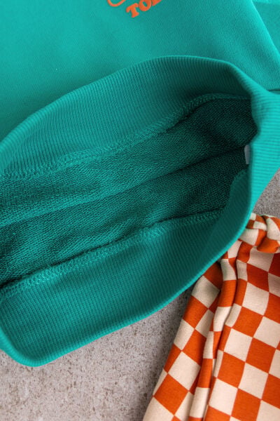 Erkek Çocuk Sweatshirt Turuncu Dama Desenli Pantolon İkili 3 İplik Altüst Takım