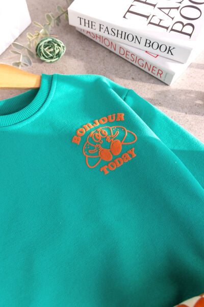 Erkek Çocuk Sweatshirt Turuncu Dama Desenli Pantolon İkili 3 İplik Altüst Takım
