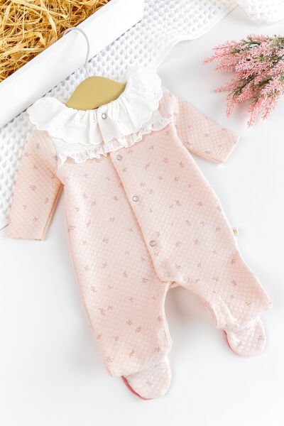 Fırfır Yakalı Çiçekli Patikli Kız Bebek Tulum SOMON - 9 Ay